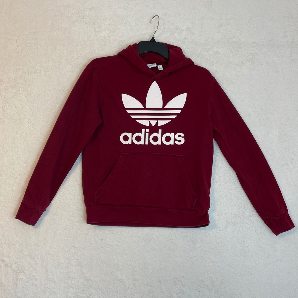 Adidas Youth L Burgundy Trefoil Logo Pullover Hoodie Sweatshirt